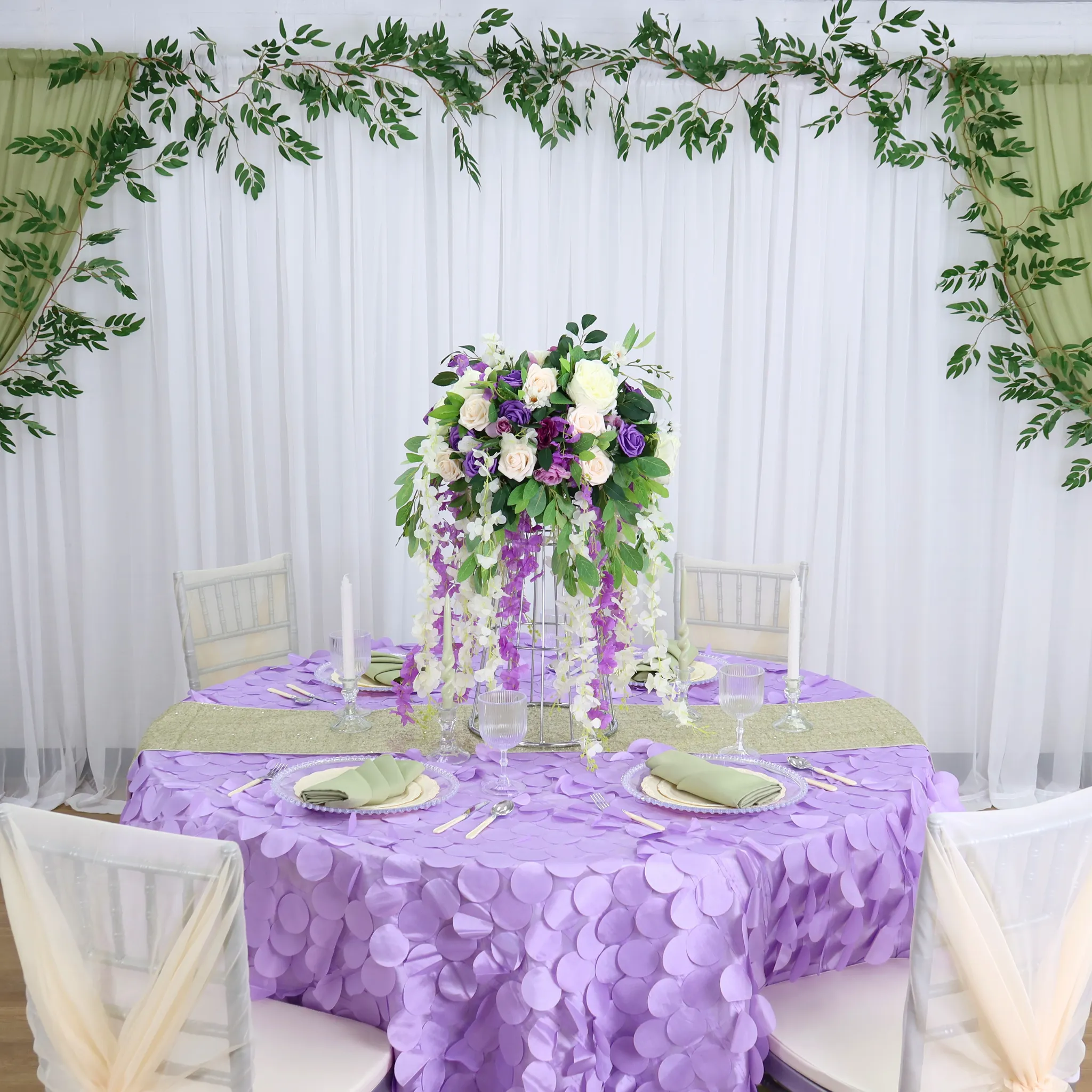 1 Set of Soft Curly Willow Ruffles Chair Sash & Cap - Ivory