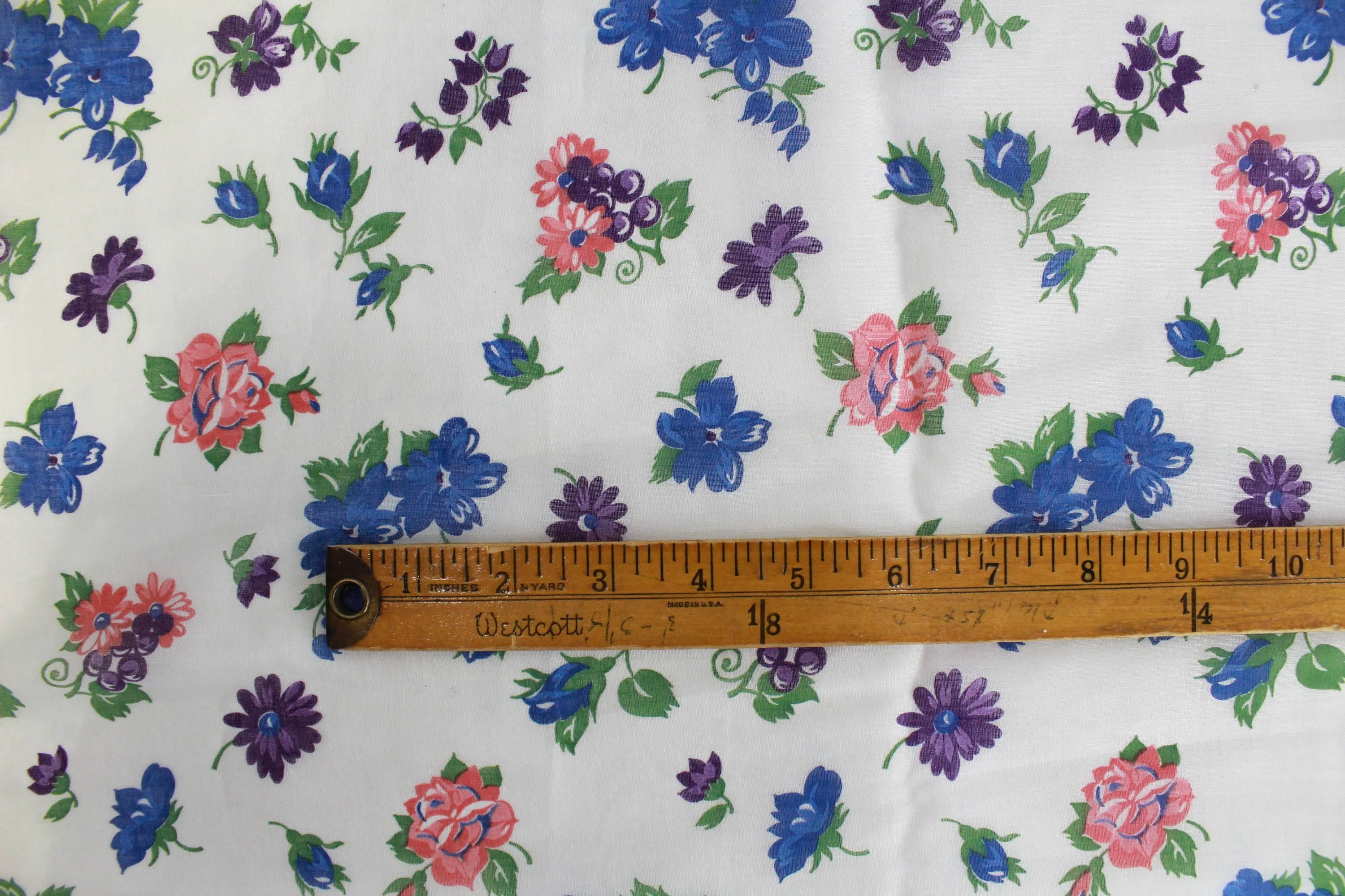 1940s Sheer Floral Print Cotton Fabric, 10 Yards