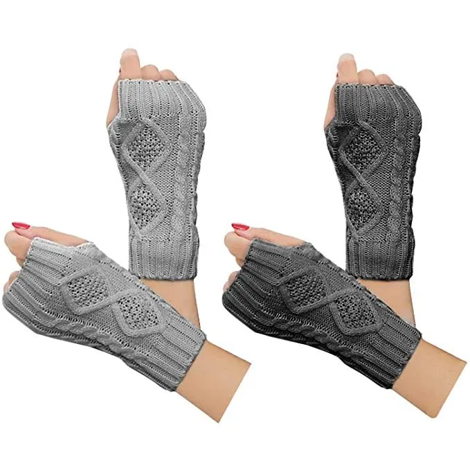 2-Pairs: Women's Winter Warm Knit Fingerless Gloves