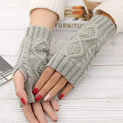 2-Pairs: Women's Winter Warm Knit Fingerless Gloves