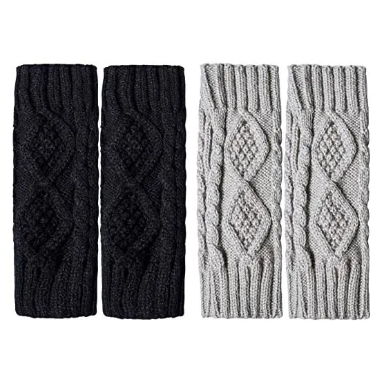 2-Pairs: Women's Winter Warm Knit Fingerless Gloves