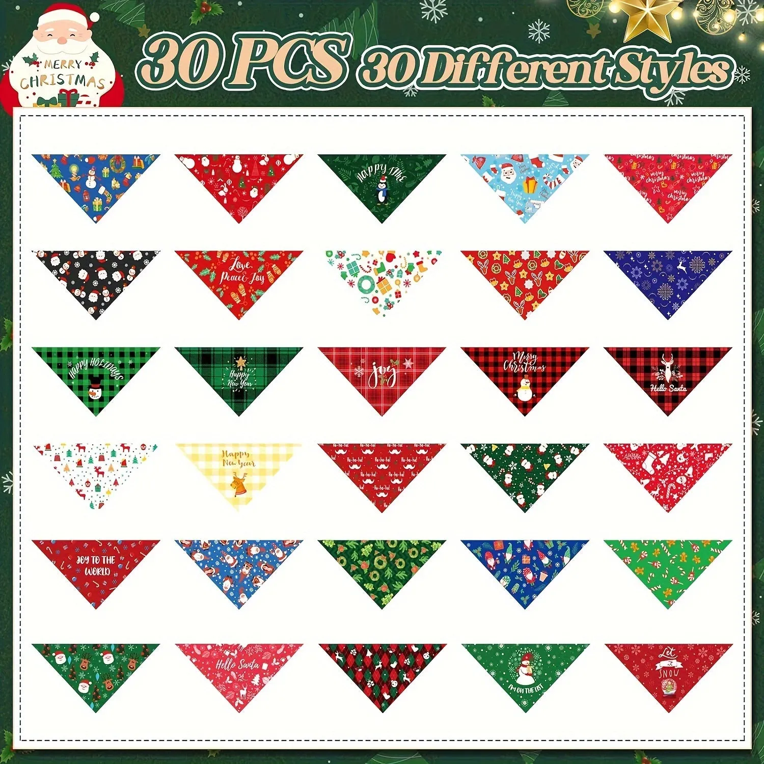 30pcs Christmas Dog Bandanas, Dog Bibs Holiday Pet Costume Dog Christmas Outfit Triangle Scarf