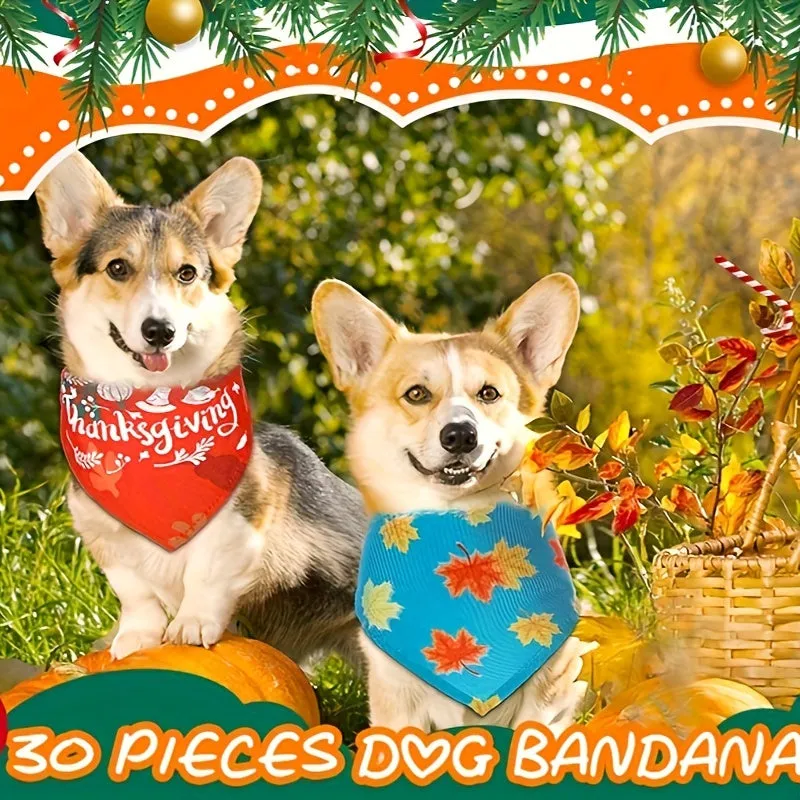 30pcs Christmas Dog Bandanas, Dog Bibs Holiday Pet Costume Dog Christmas Outfit Triangle Scarf