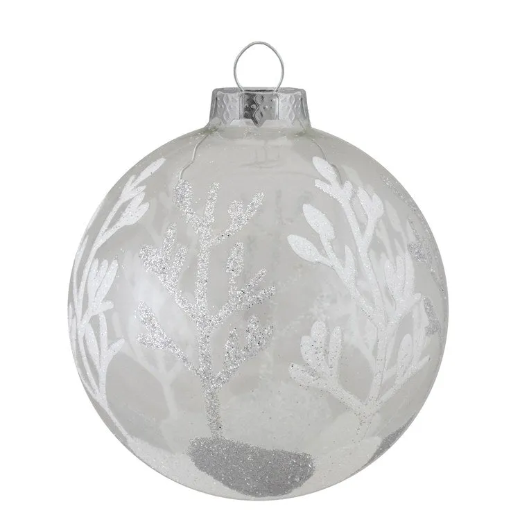 3.25" Silver and Clear Glass Two-Finish Ball Christmas Ornaments Set of 4