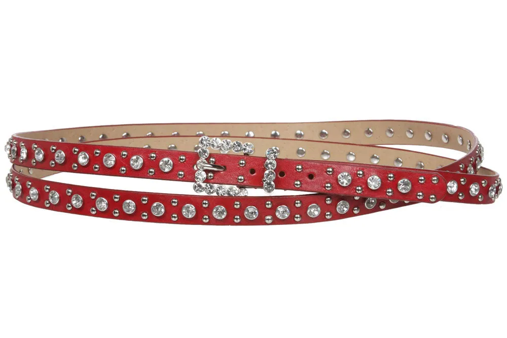 3/4" (19 mm) Oversize Skinny Rhinestone Double Wrap Faux Leather Belt