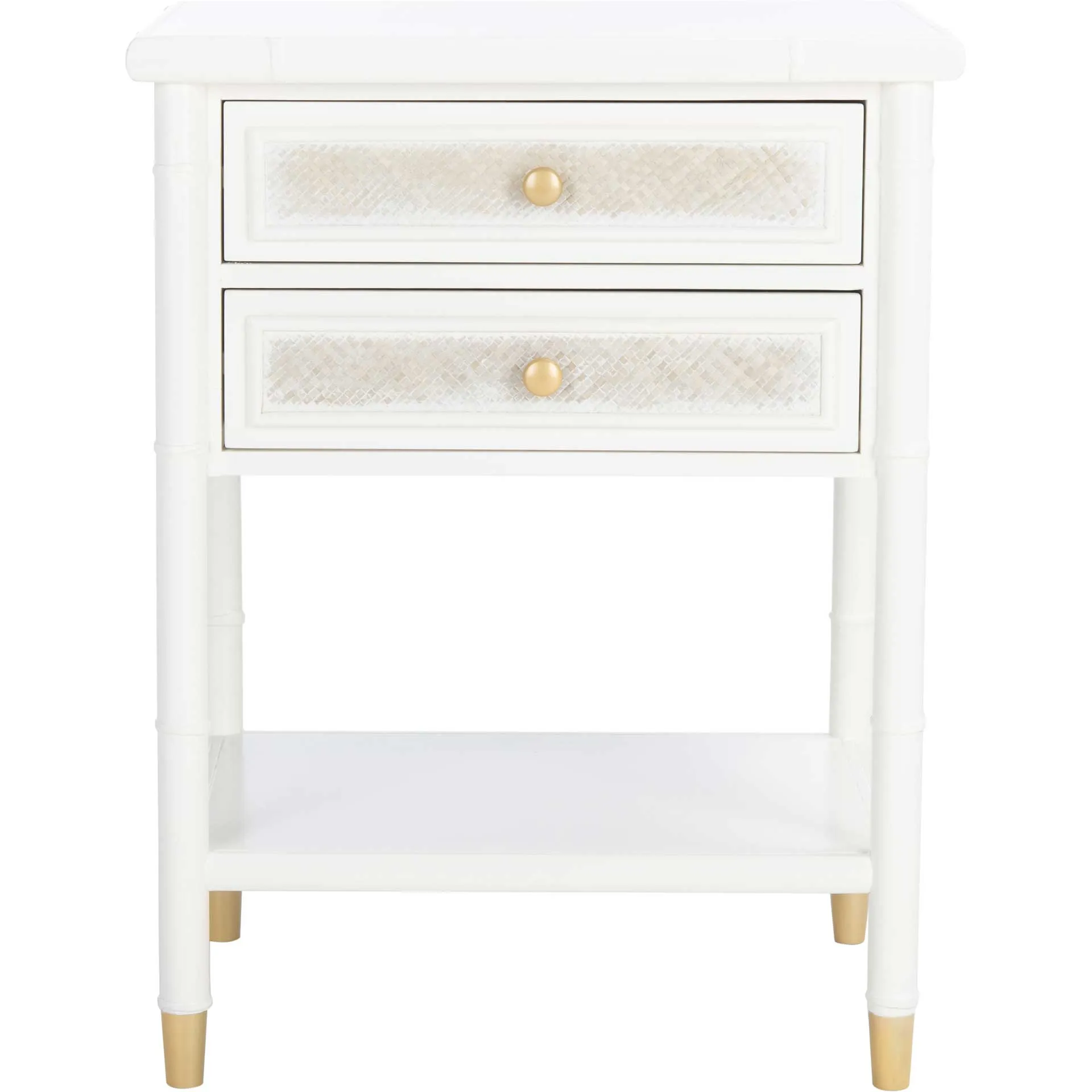 Aharon 2 Drawer 1 Shelf Accent Table White/Gold