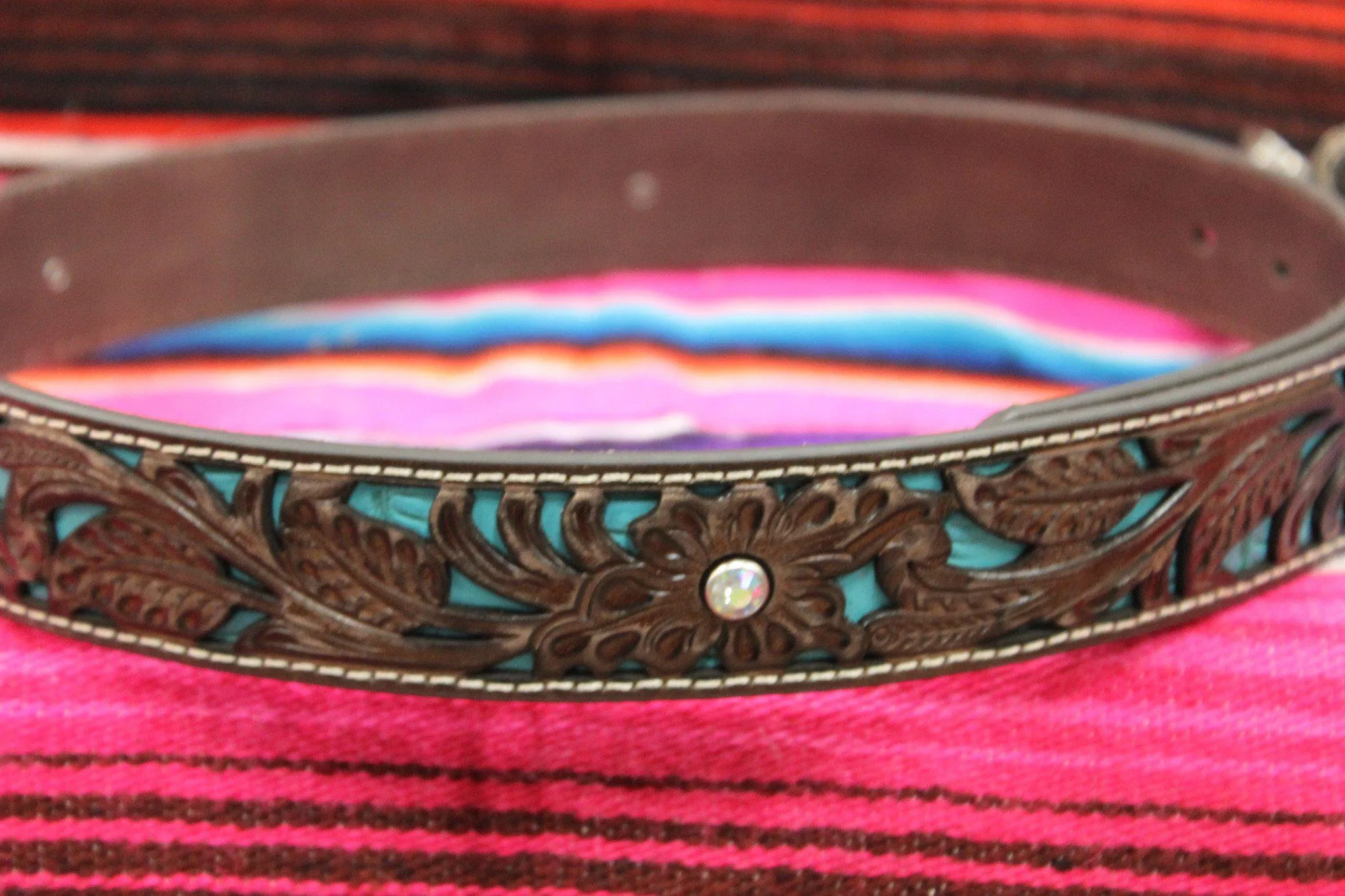 Ariat Women's Floral Embossed Belt with Rhinestone and Turquoise Inlay