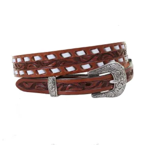 B1122 -  Chestnut Tooled Narrow Belt