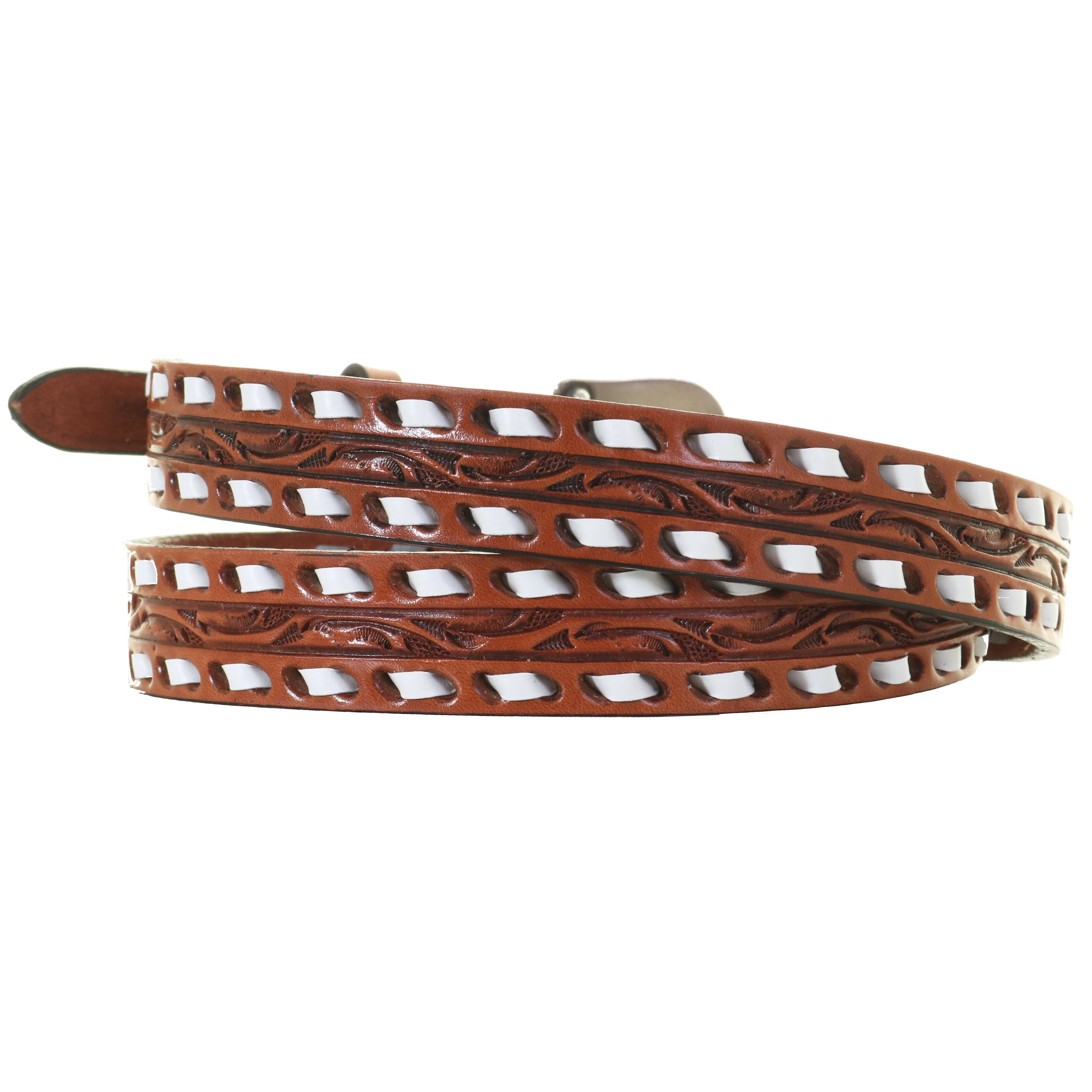 B1122 -  Chestnut Tooled Narrow Belt