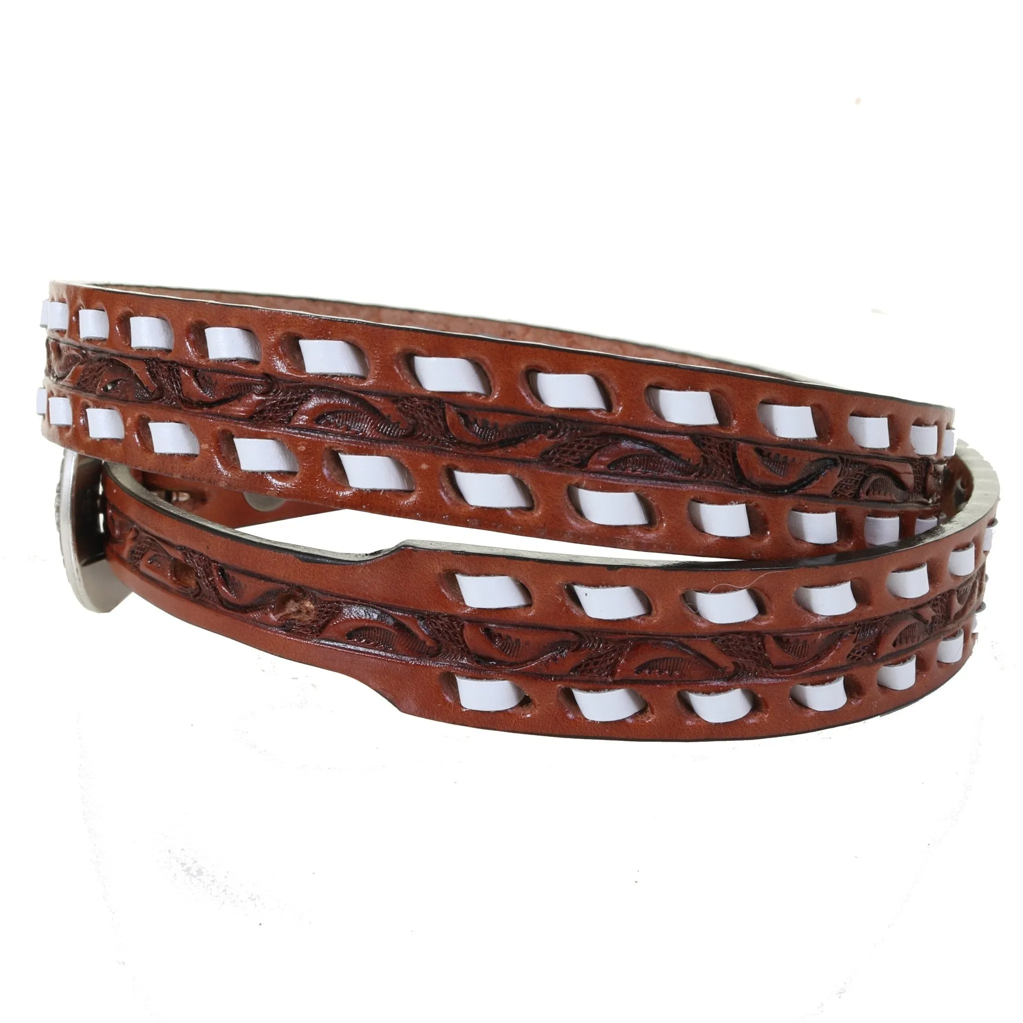 B1122 -  Chestnut Tooled Narrow Belt