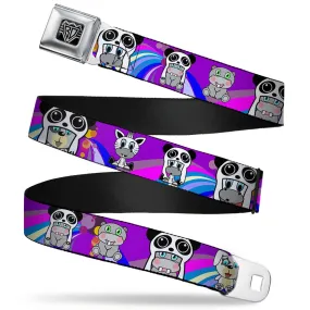 BD Wings Logo CLOSE-UP Full Color Black Silver Seatbelt Belt - Panda Hat Animals w/Bright Color Burst Webbing