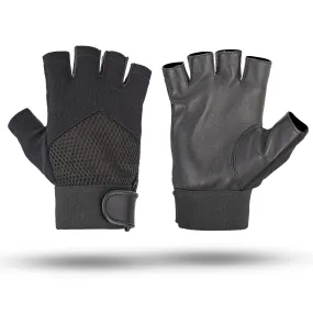 Black Premium Leather & Mesh Polyester Fingerless Gloves