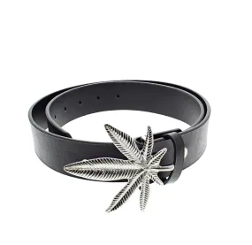 Black PU Belt with Marijuana Leaf Buckle