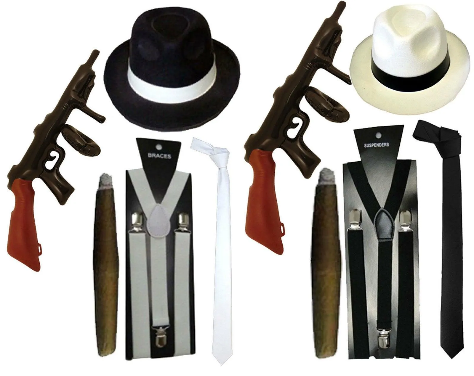 Boys Men Hat Tie Braces Tommy gun Cigar Gangster Fancy Dress