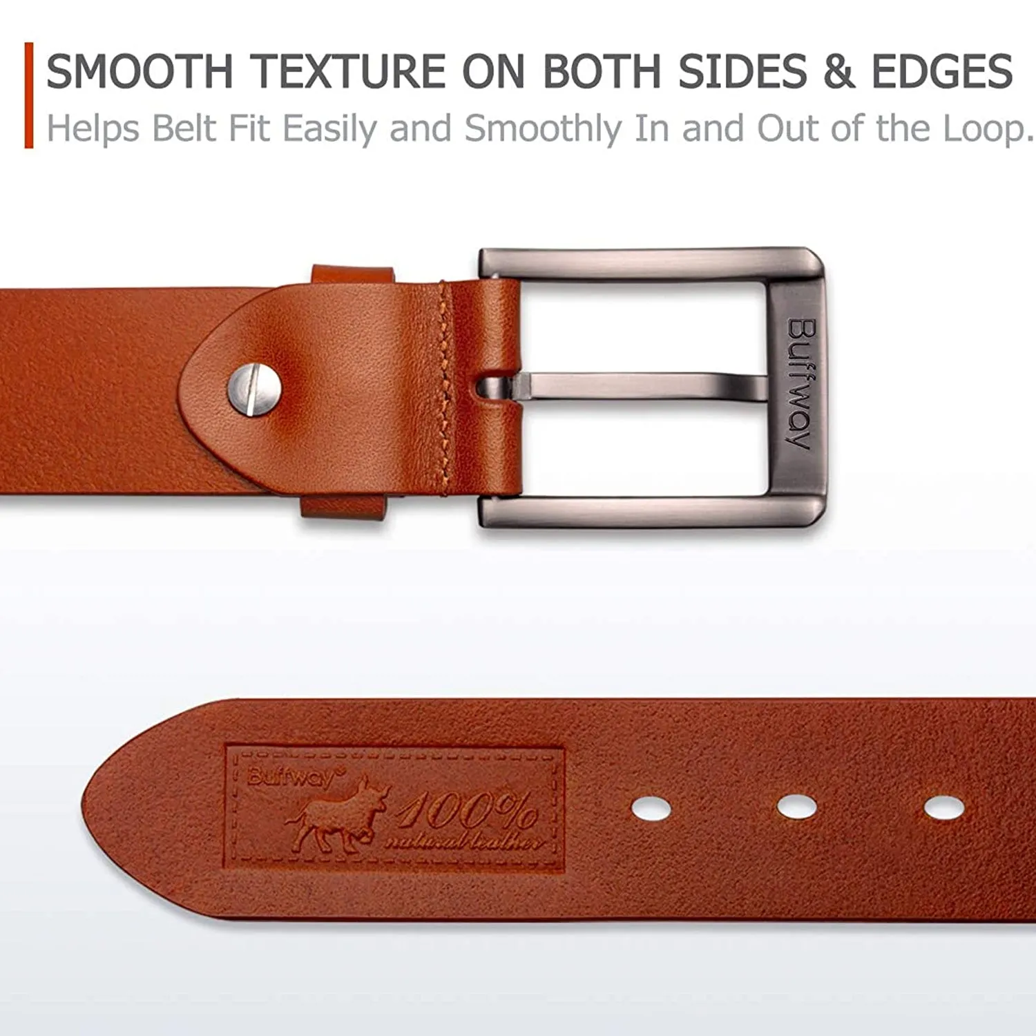 Buffway - Men's Belt Heavy Duty Italian Leather | Width 1.5" | Color Bright Brown