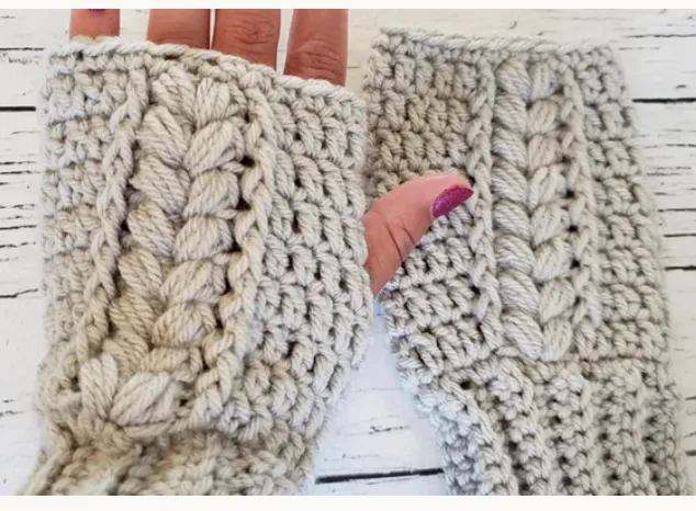 Crochet Cable Fingerless Gloves Pattern