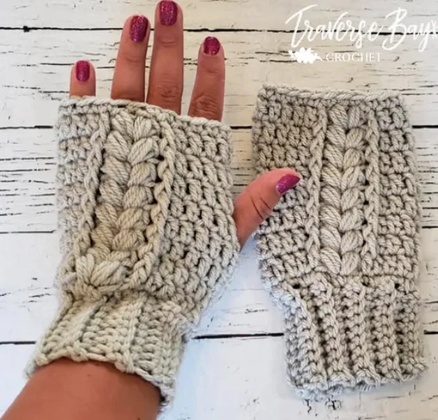 Crochet Cable Fingerless Gloves Pattern