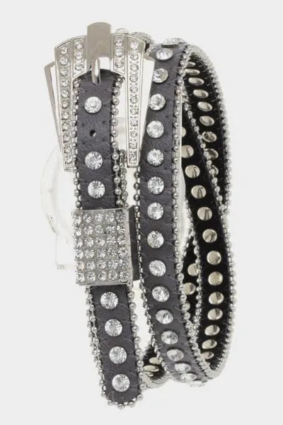 Crystal Buckle Skinny Belt