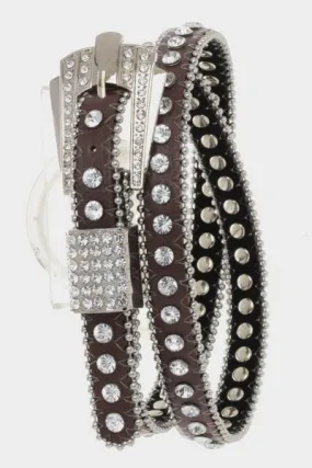 Crystal Buckle Skinny Belt