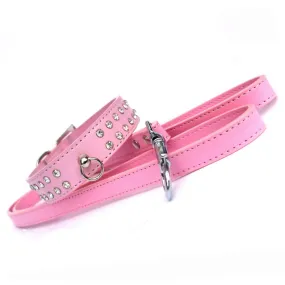 Diamante Dog Collar Lead Set - Baby Pink