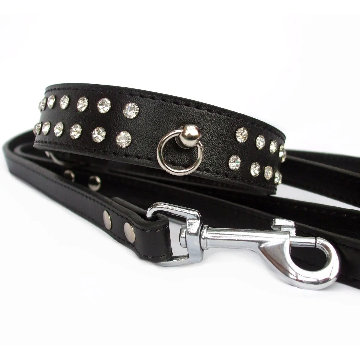 Diamante Dog Collar Lead Set - Black