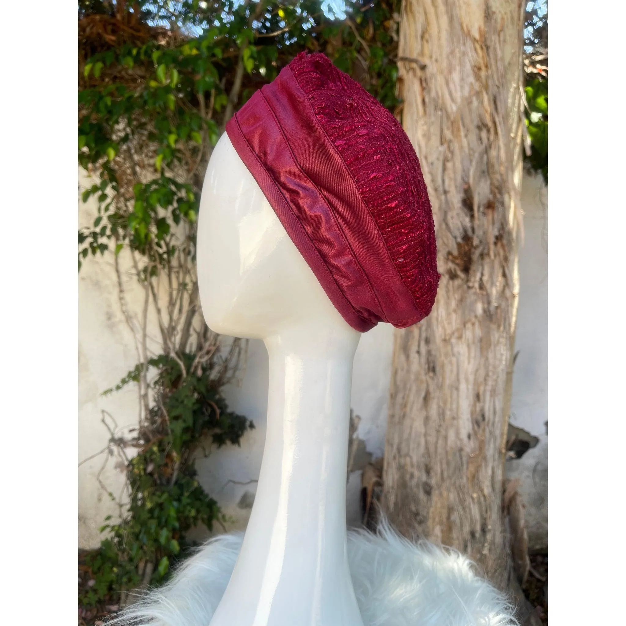 Embellished Hat - Size #1 Textured Burgundy