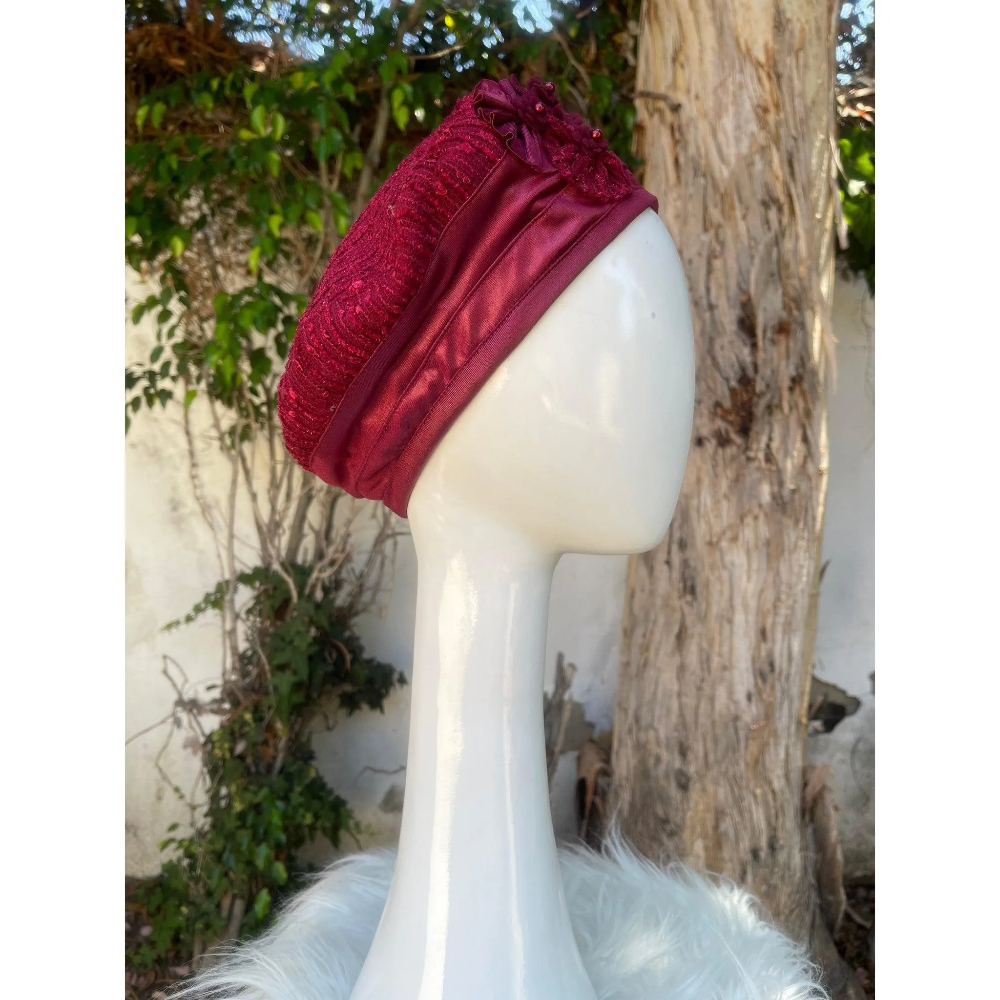 Embellished Hat - Size #1 Textured Burgundy