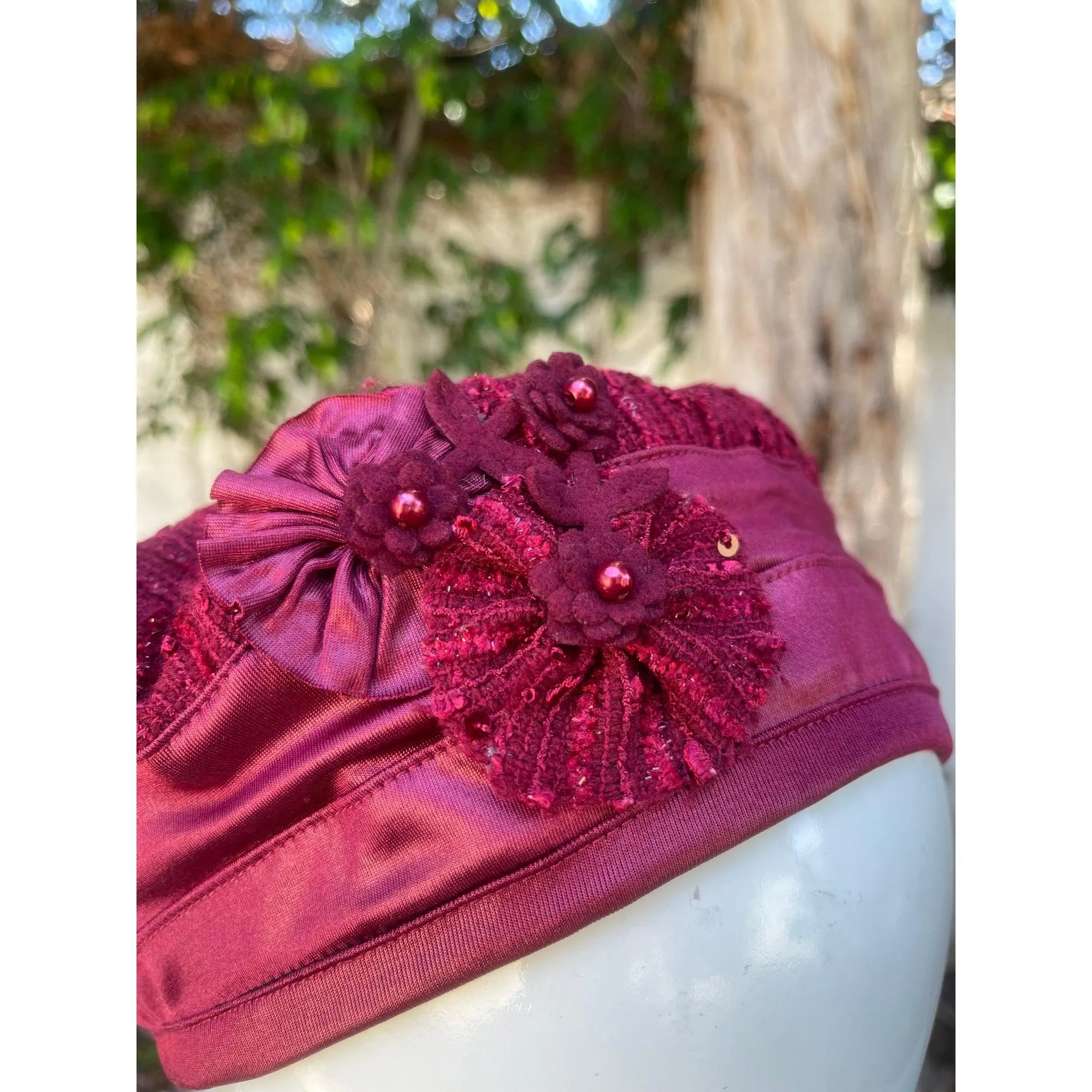 Embellished Hat - Size #1 Textured Burgundy