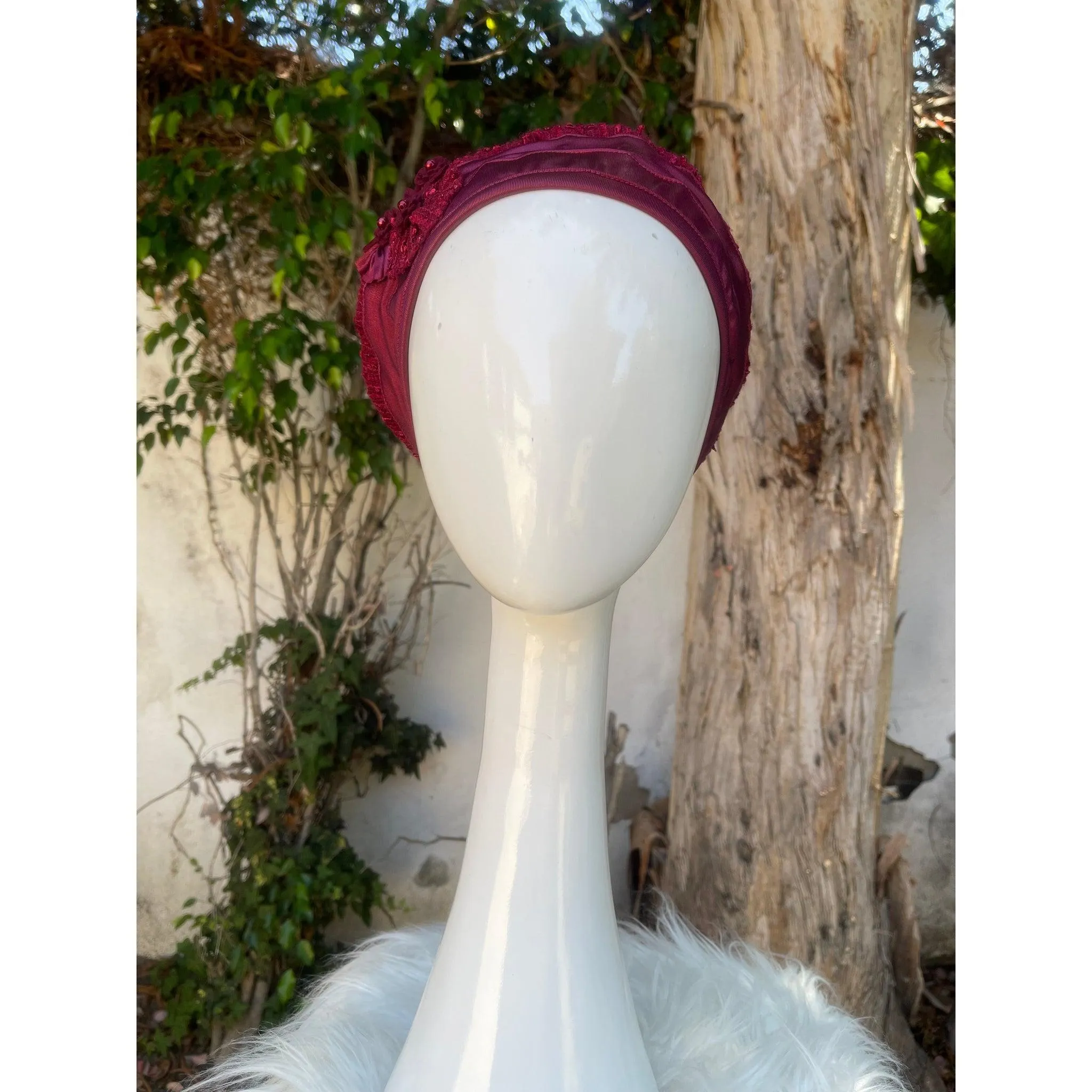 Embellished Hat - Size #1 Textured Burgundy