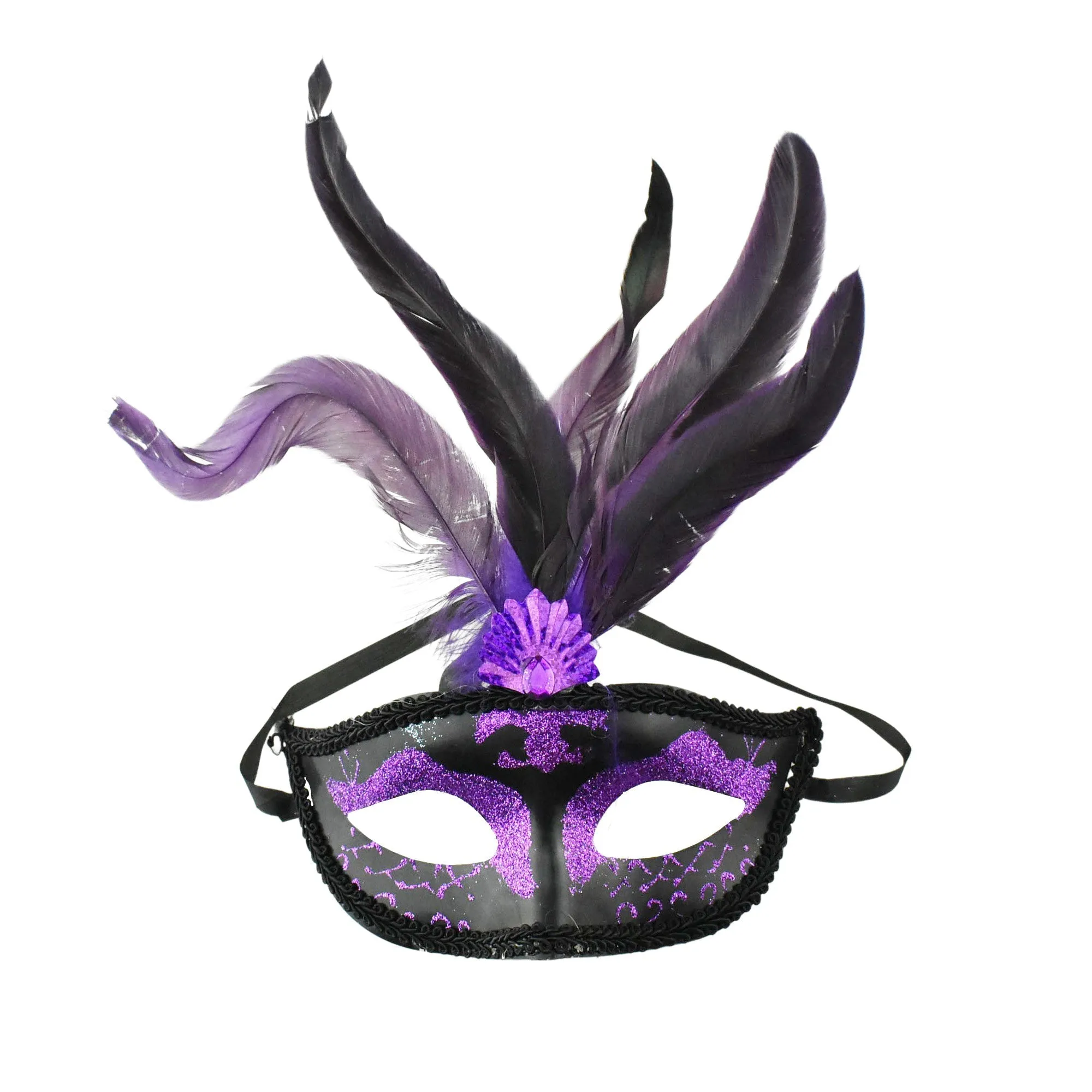 Fancy Feather Masquerade Mask, 7-Inch x 3-1/4-Inch