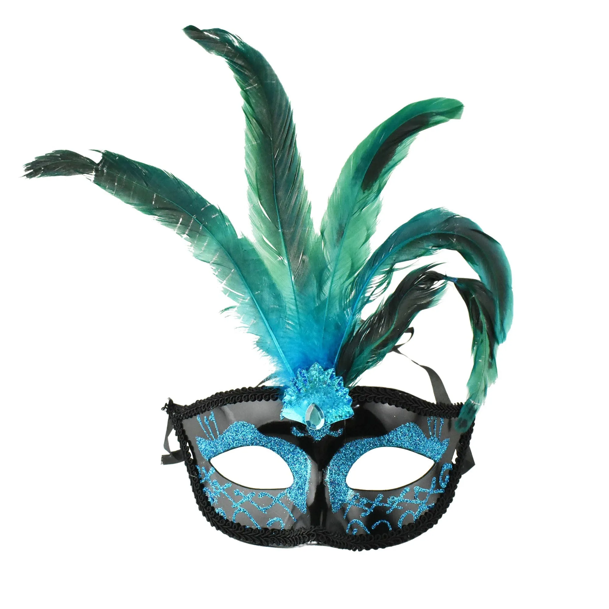 Fancy Feather Masquerade Mask, 7-Inch x 3-1/4-Inch