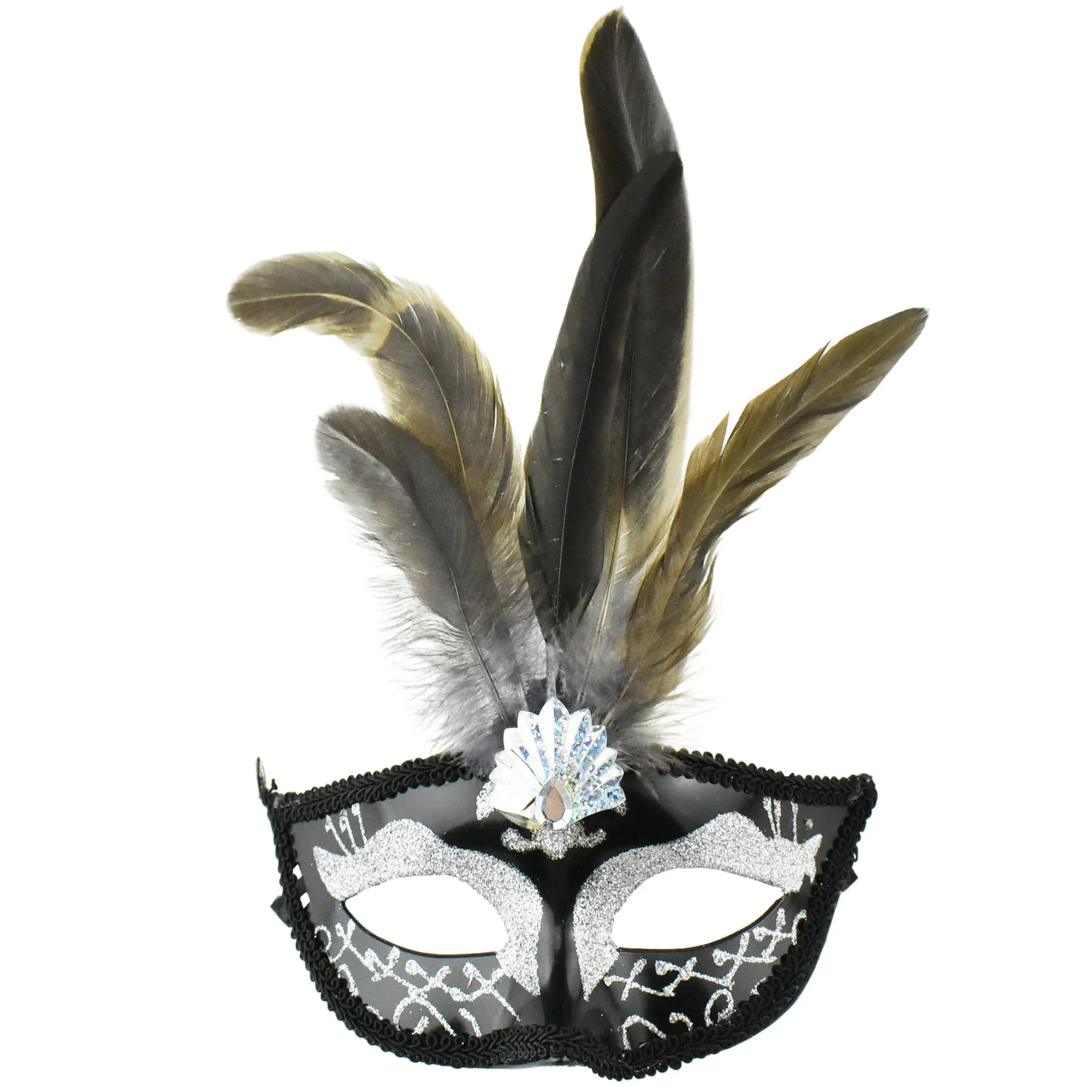 Fancy Feather Masquerade Mask, 7-Inch x 3-1/4-Inch