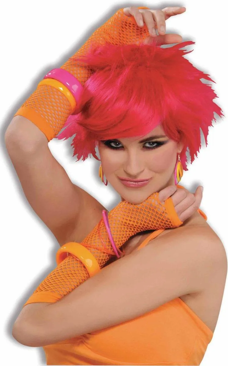 Fishnet Fingerless Long Costume Glove Orange