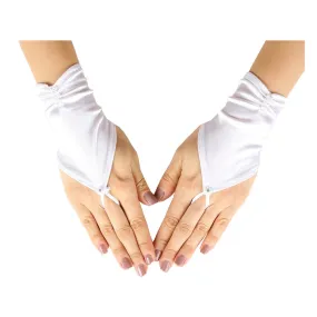 Girls White Fingerless Satin Pearl Accented Communion Flower Girl Gloves