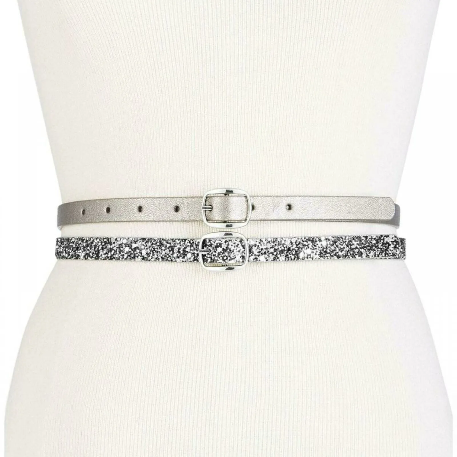 INC International Concepts Women's Set of 2 Reversible Glitter and Lace Skinny Belts