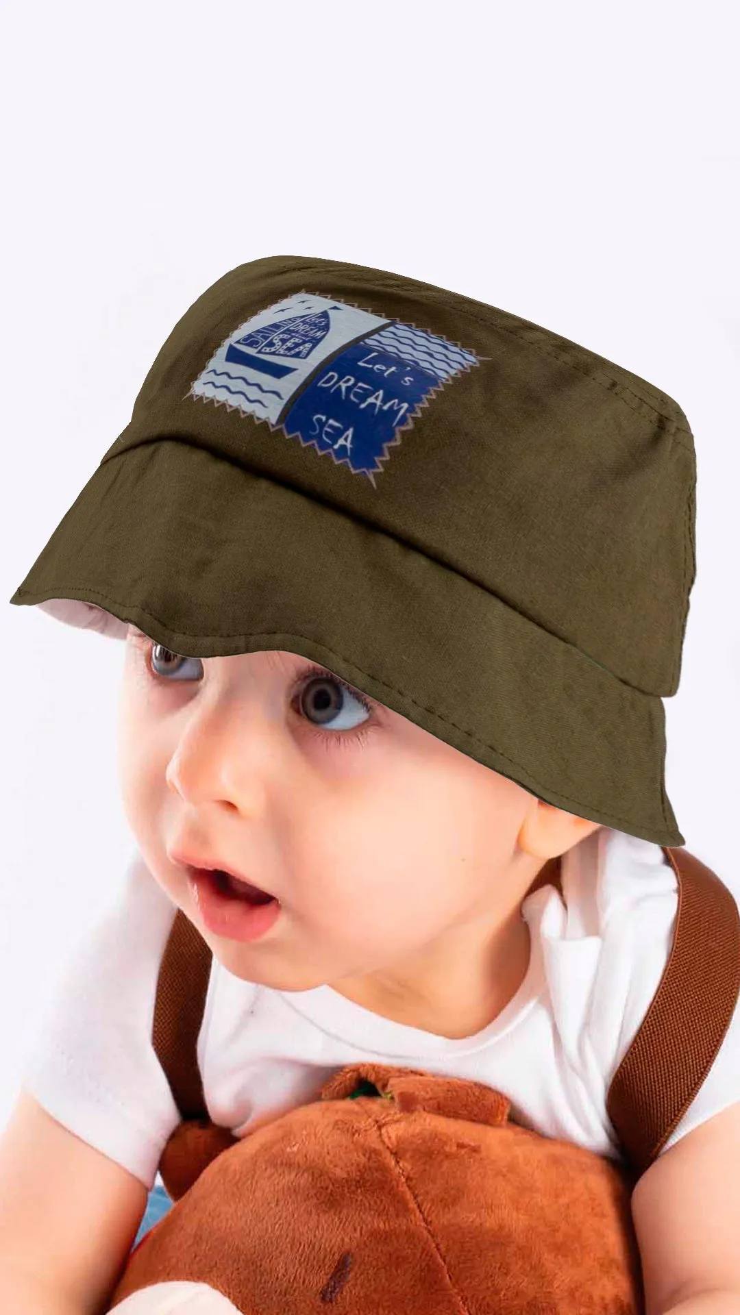 Infant to Toddler Bucket Hat, Let's Dream Sea-Nautical Sailing Theme Cotton Summer Hat, 1-3 Years