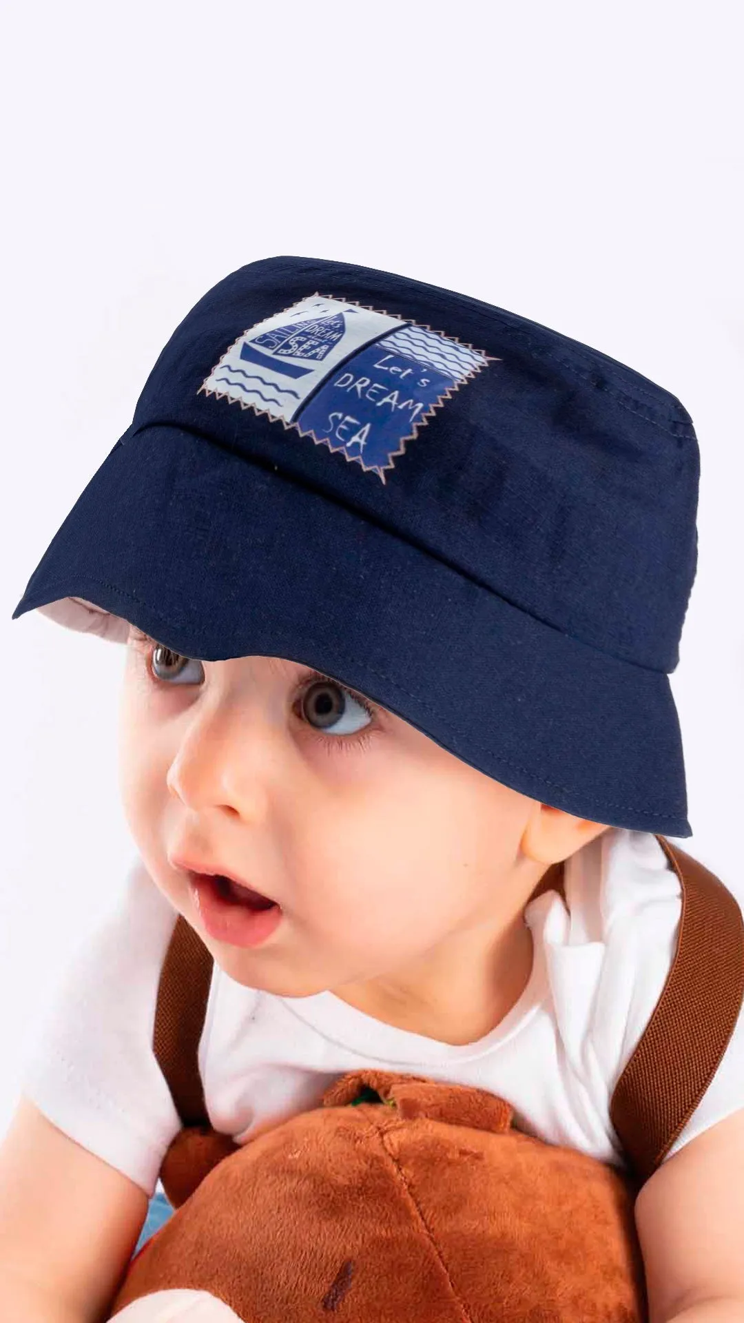 Infant to Toddler Bucket Hat, Let's Dream Sea-Nautical Sailing Theme Cotton Summer Hat, 1-3 Years