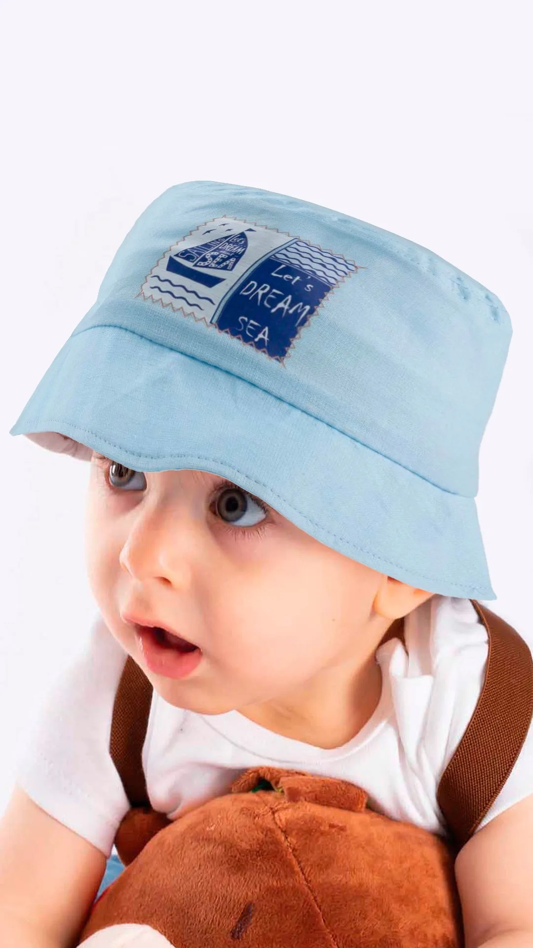 Infant to Toddler Bucket Hat, Let's Dream Sea-Nautical Sailing Theme Cotton Summer Hat, 1-3 Years