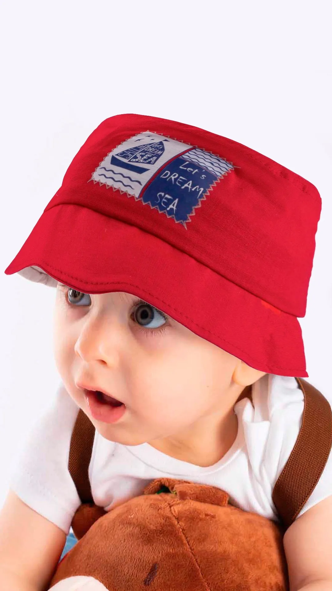 Infant to Toddler Bucket Hat, Let's Dream Sea-Nautical Sailing Theme Cotton Summer Hat, 1-3 Years