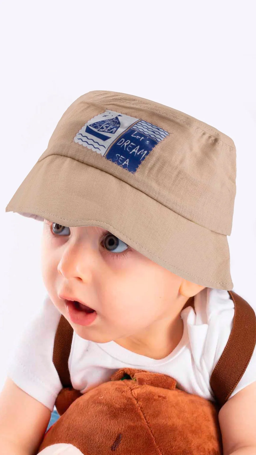 Infant to Toddler Bucket Hat, Let's Dream Sea-Nautical Sailing Theme Cotton Summer Hat, 1-3 Years