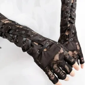 Lace-Up Fingerless Gloves