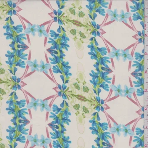 Light Buff/Aqua/Lime Floral Chain Chiffon Fabric