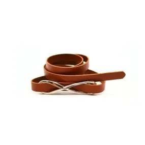 MARENGO - Women's Tan Genuine Leather Skinny Belt