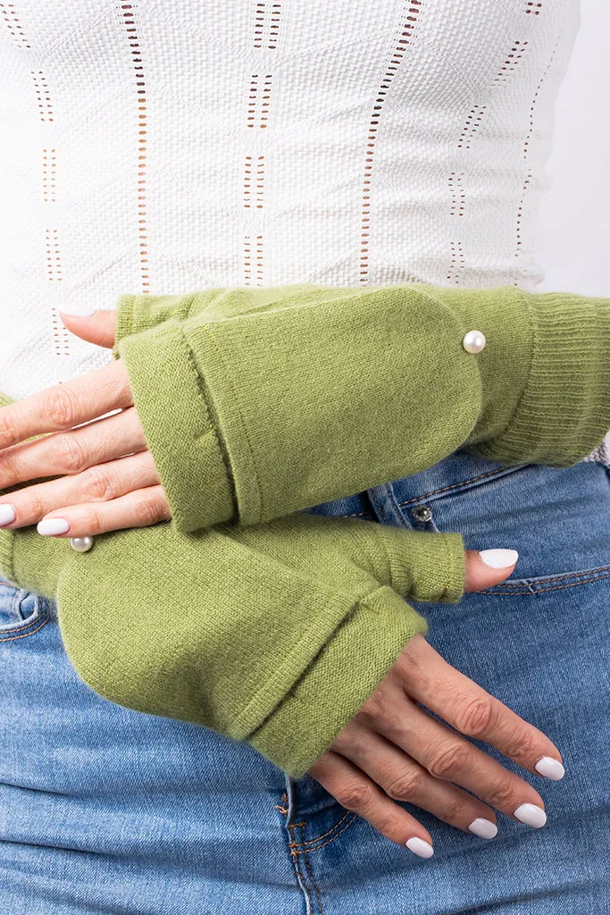 Matcha Green - Cashmere Fingerless Flap Gloves