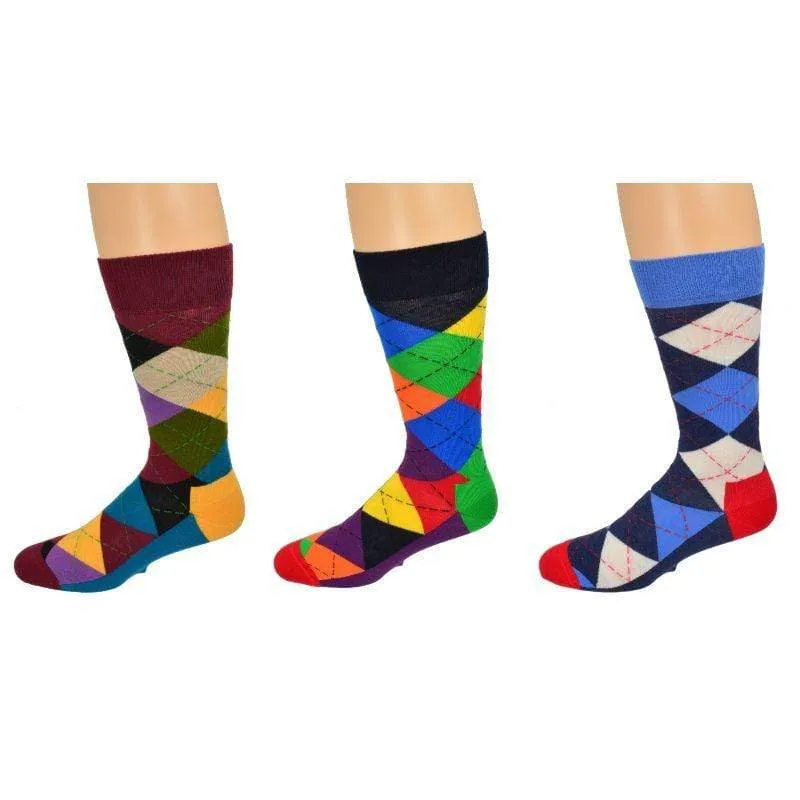 Men's Colorful Crew Socks in Combed Cotton (3 Pair Packs)