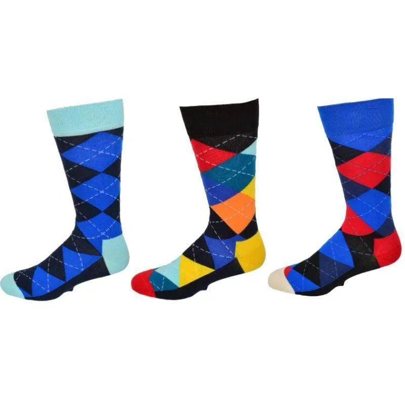 Men's Colorful Crew Socks in Combed Cotton (3 Pair Packs)