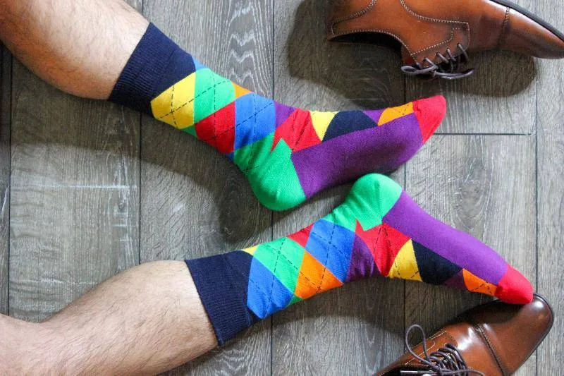 Men's Colorful Crew Socks in Combed Cotton (3 Pair Packs)