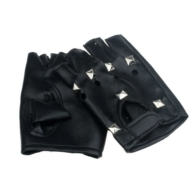 Men's Leather Fingerless Gloves With Square Rivets