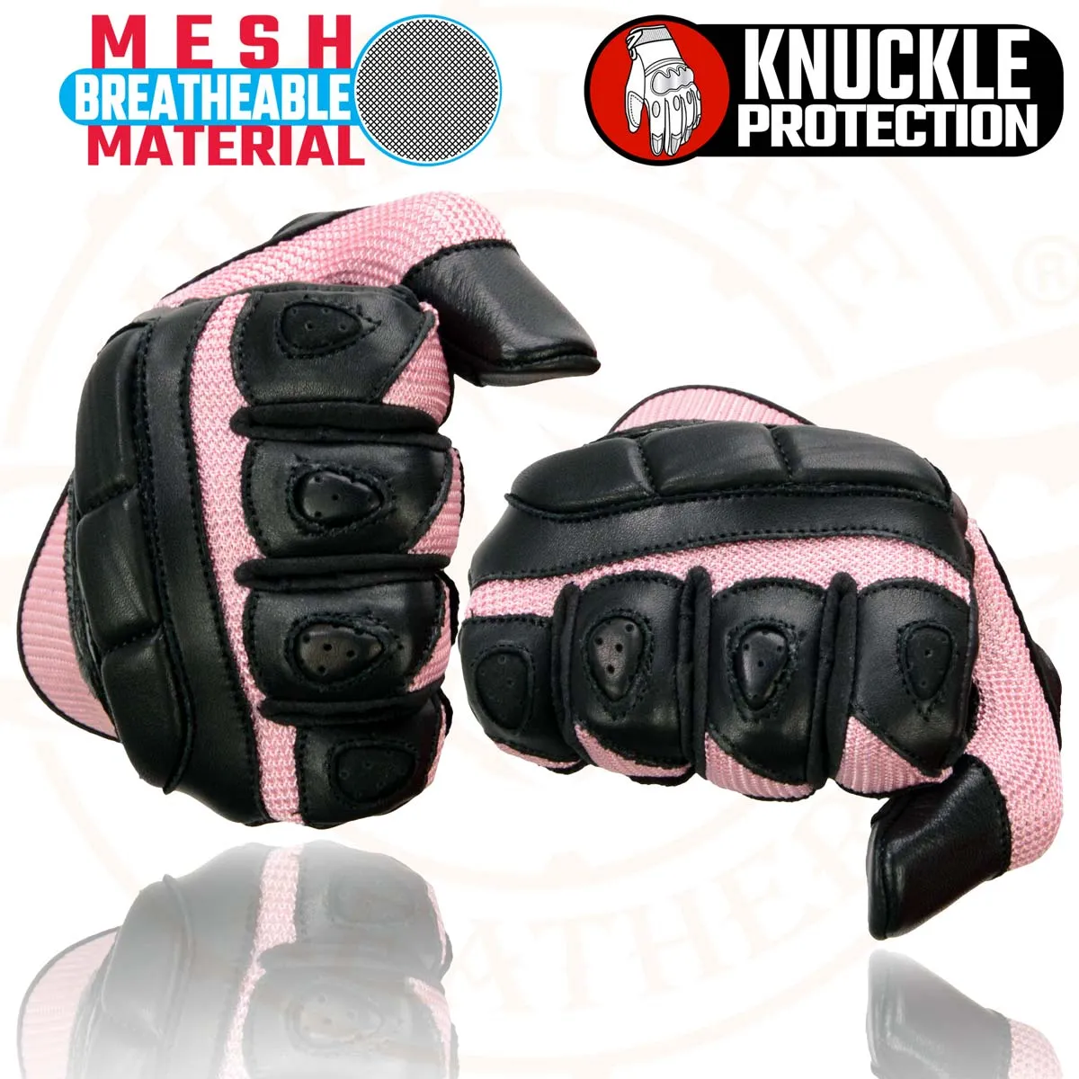 Milwaukee Leather SH802 Women's Black and Pink Leather with Mesh Racing Gloves