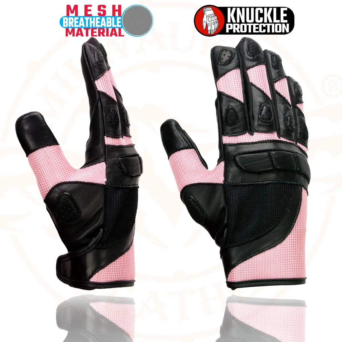 Milwaukee Leather SH802 Women's Black and Pink Leather with Mesh Racing Gloves